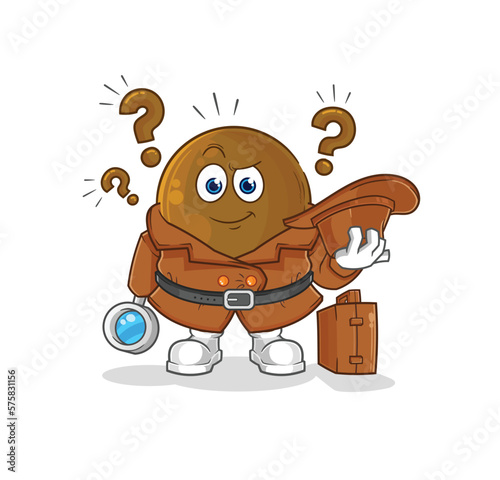 avocado stone detective vector. cartoon character