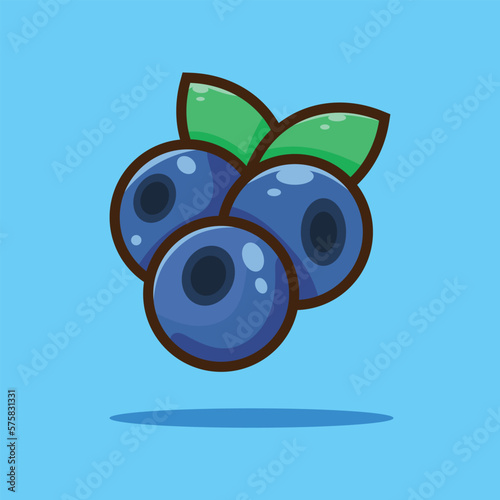 Blueberry Flat Cartoon Icon. Fruit Icon Concept Isolated Premium Vector Illustration