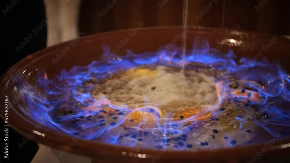 Queimada, traditional Galician drink based on orujo being burned in typical ritual.