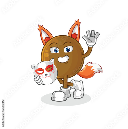 avocado stone japanese fox character. cartoon mascot