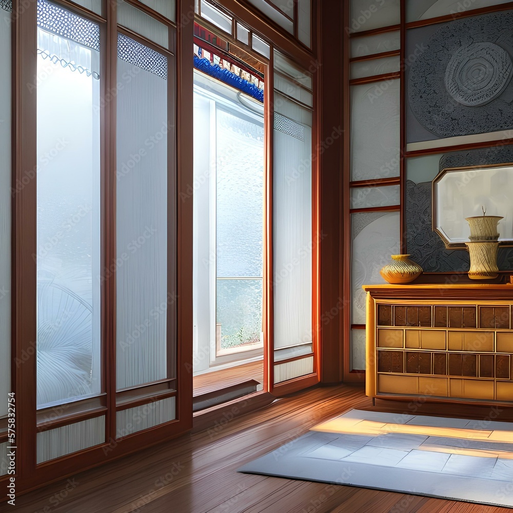 Fototapeta premium 9 A room with an Asian or Zen inspired aesthetic 1_SwinIRGenerative AI