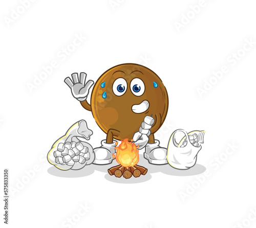 avocado stone roasting marshmallows. cartoon mascot vector