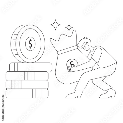 Sack of Money People Finance Outline 2D Illustration
