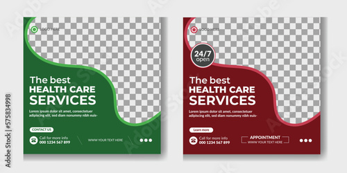 Medical and health care social media post template design collection and instagram banner design