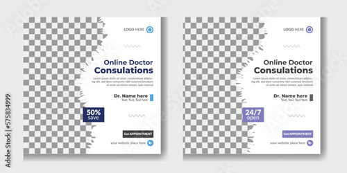 Set of Medical square banner design template. Medical healthcare service Social Media Post Template, hospital clinic promotion web banner, medical social media post
