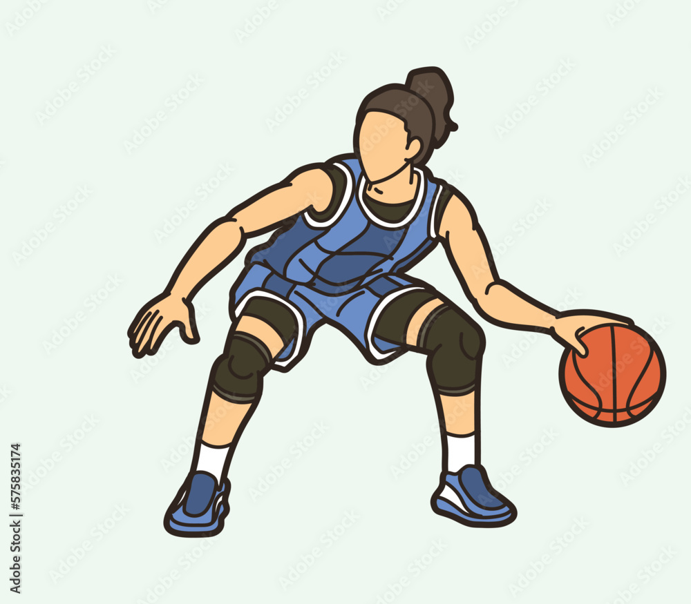 Basketball Female Player Action Cartoon Sport Graphic Vector
