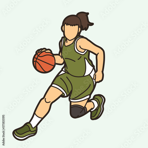 Basketball Female Player Action Cartoon Sport Graphic Vector