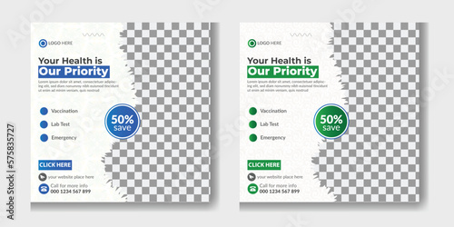 Hospital and healthcare instagram posts collection or square flyer with doctor theme for social media post