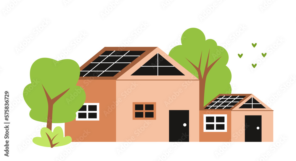 Fototapeta premium Barn on farm. Poster with wooden ranch or farmhouse. Building or stall for animals. Agriculture in countryside. Hangar for livestock. Cartoon flat vector illustration isolated on white background