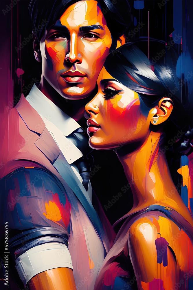 Romantic couple in acrylic painting style. The portraits are totally fictitious. AI GENERATED PORTRAIT Romantic couple in acrylic painting style. The portraits are totally fictitious. AI GENERATED PORTRAIT