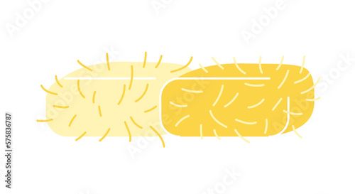 Bale of hay. Sticker with square haystacks in hayloft. Pile of dry grass or straw for animals and livestock. Farming and agriculture. Cartoon flat vector illustration isolated on white background