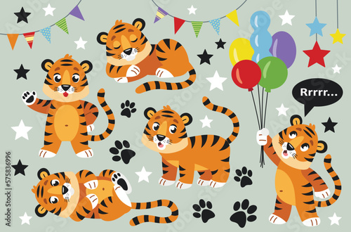 Set of cute little tiger