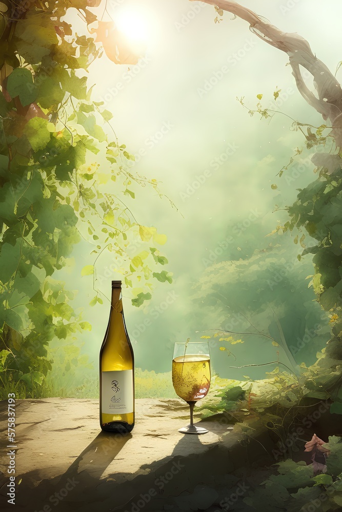 A fragment of an canvas oil painting on the theme of wine bottle