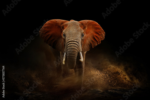 Photographie Amazing African elephant with dust and sand