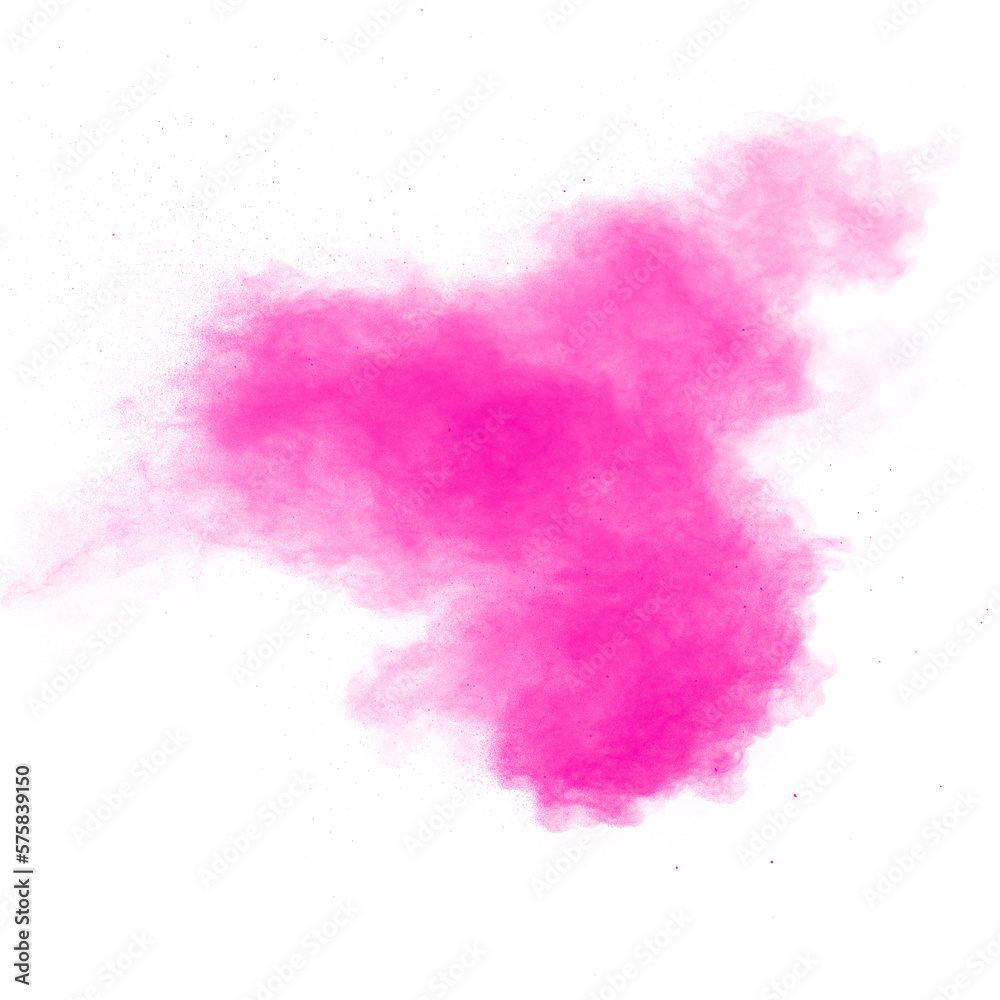 Pink powder explosion on white background. Freeze motion of  pink powder splash.