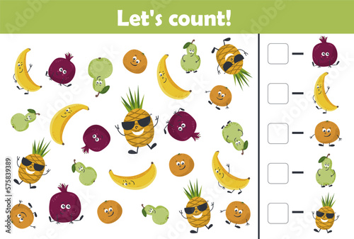 Counting game for kids, allows you to master math counting. Printable training sheet