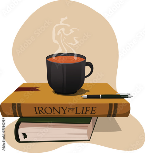 Relaxing coffee or tea with books and pen a perfect vector image to portray education and book reading habit. best for educational institutes and other lifestyle graphic design projects.