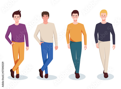 set of character man in casual wear standing
