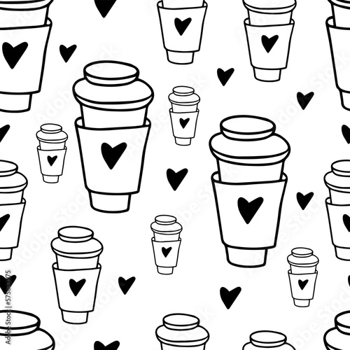 Doodle Seamless pattern cup of coffee to go