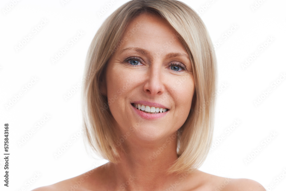 Portrait of nice blonde woman in beauty concept Portrait of nice blonde woman in beauty concept