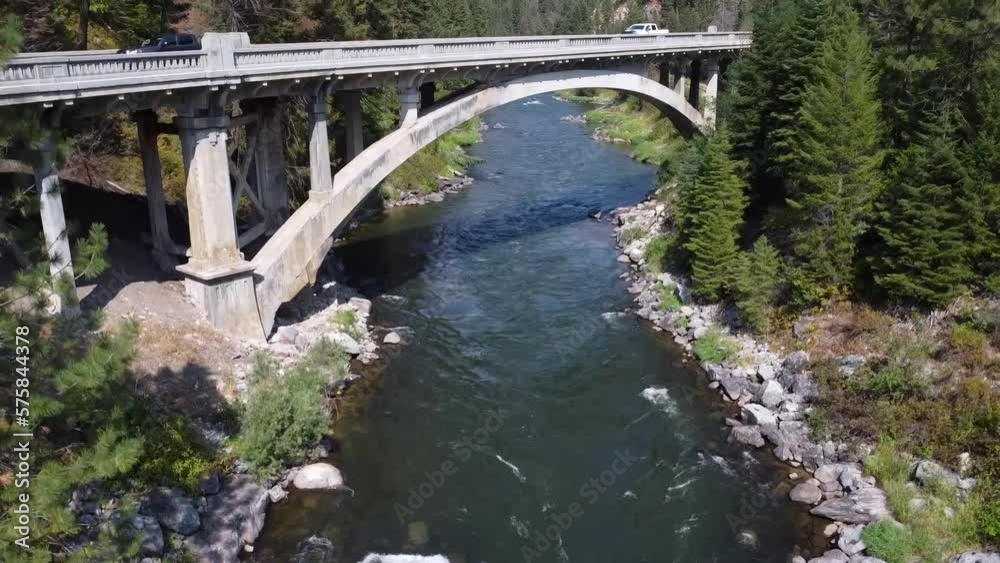 Drone Shot Of Rainbow Bridge Over Payette River Idaho With Cars 1080p 120fps Drone Shot Of Rainbow Bridge Over Payette River Idaho With Cars 1080p 120fps
