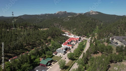 Aerial View of Keystone, South Dakota USA, Small Town and Landscape on Sunny Day photo