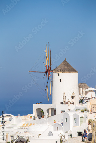 Domes, steeples, bells and white buildings of Santorini, Greece 