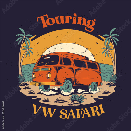 Touring VW safari vintage illustration, suitable for print t-shirt