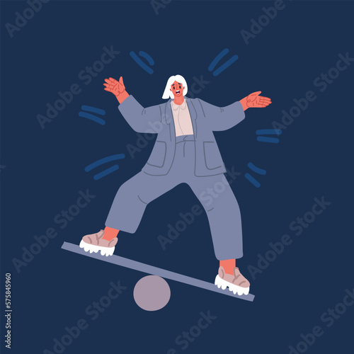 Cartoon vector illustration of diversity or balance, fairness and justice concept, businessman and businesswoman balancing.