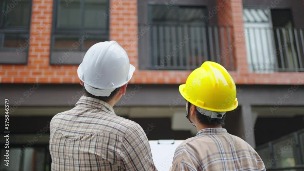 contractor and worker put on helmet for safety and talk with on construction building factory project,Concept of engineer civil team work,Leadership and business workflow of new building