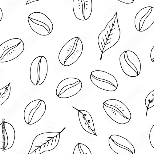 coffee beans seamless pattern hand drawn in doodle style. Suitable for wrapping paper, packaging, background, textile, wallpaper.