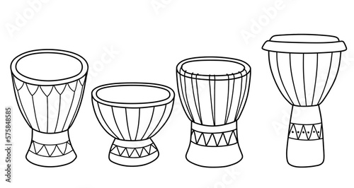 Set of African Djembe . Set of musical instruments. 