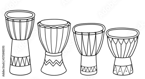 Set of African Djembe . Set of musical instruments. 