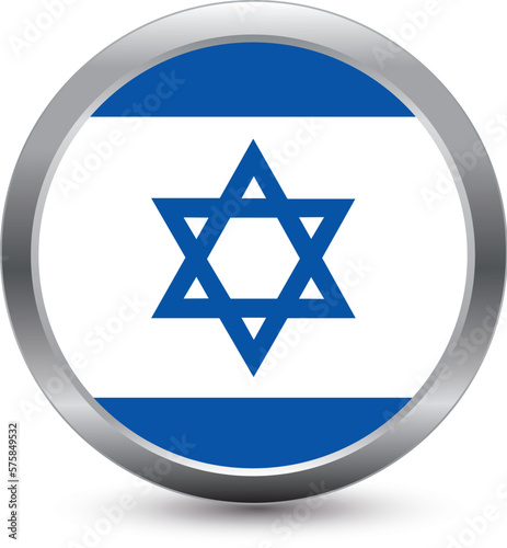 Button with flag of Israel. Israel icon silver glossy. Vector