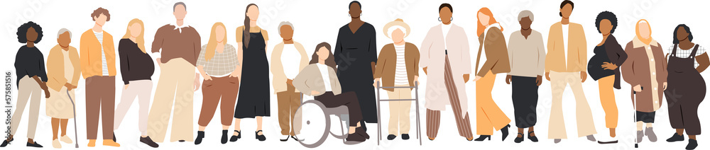 Women of different ethnicities stand side by side together. Women of different ethnicities stand side by side together.