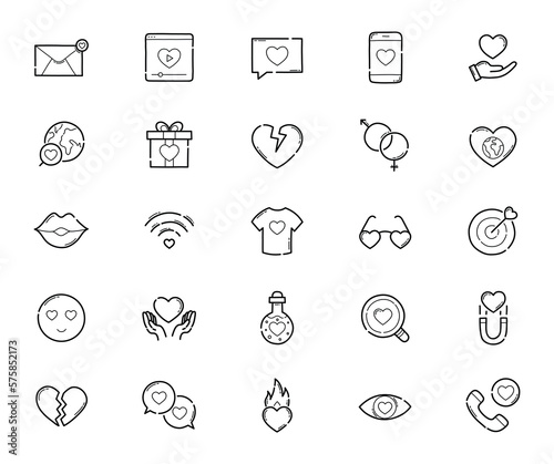 Relationship doodles elements. Cute hand drawn set of icons. Vector illustration.