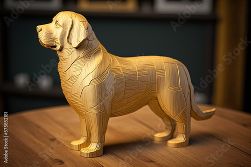 Wooden dog sculpture, Generative AI