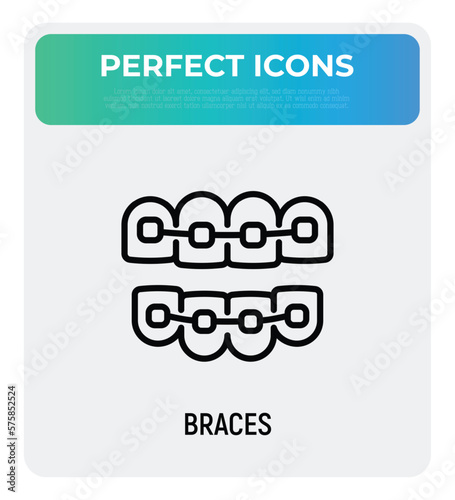 Orthodontics thin line icon. Braces, tooth correction. Dentistry. Vector illustration.
