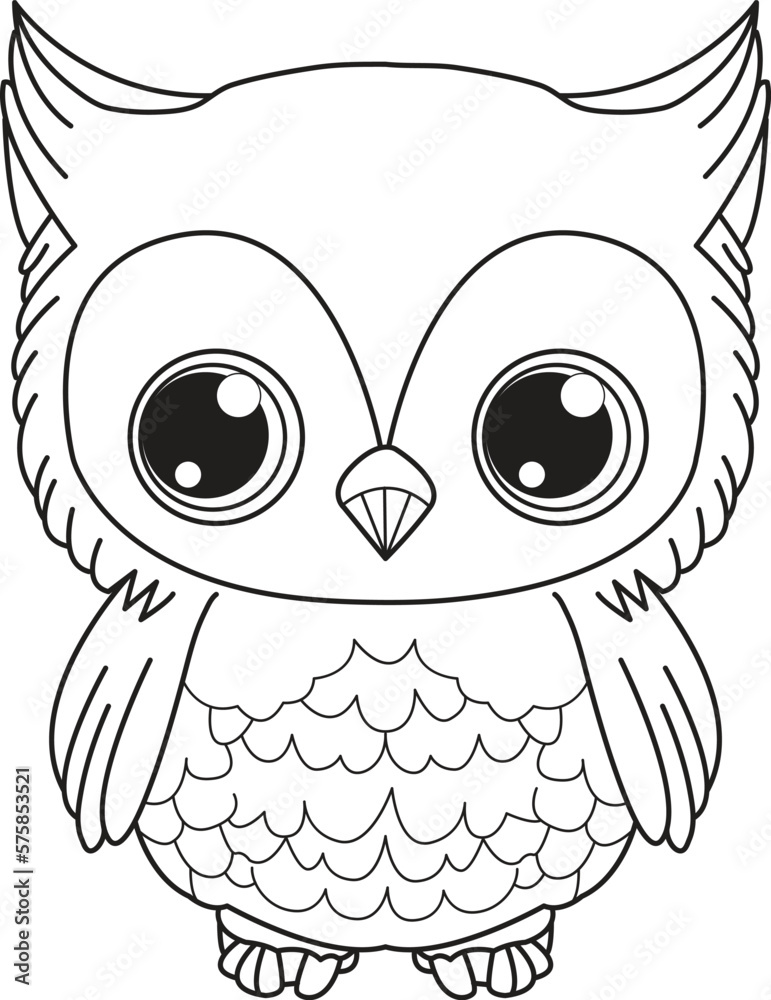 Cute Owl cartoon. Black and white lines. Coloring page for kids ...