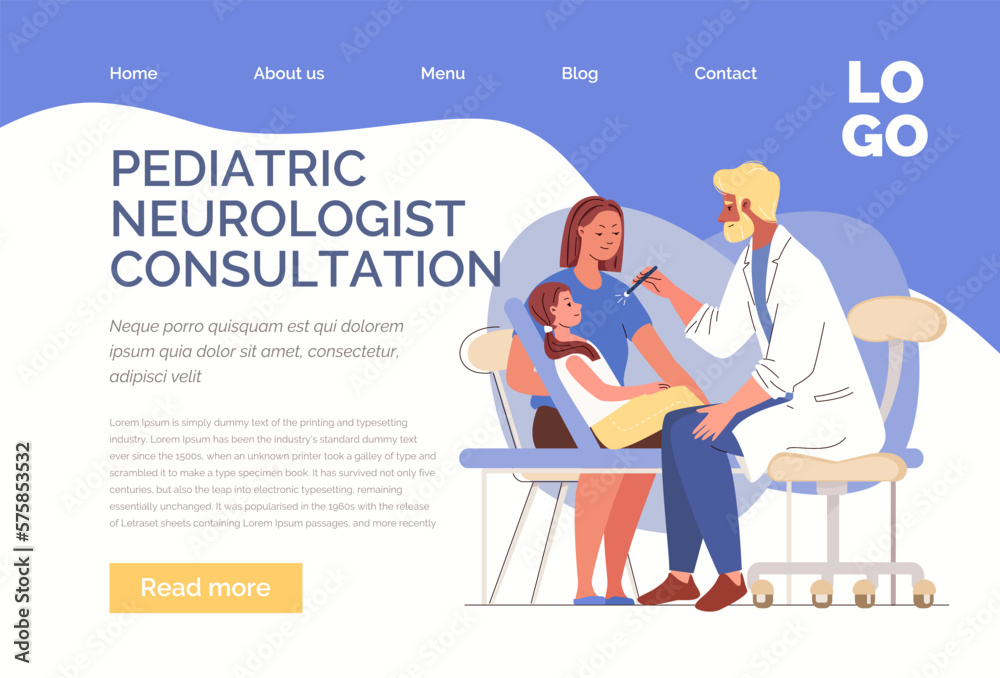 Male neurologist examines female child with injury, concussion, checks ...