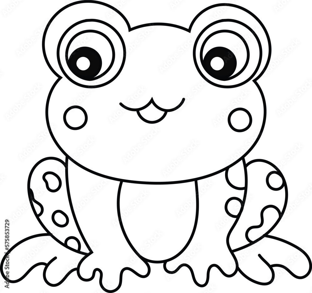 Cute frog cartoon. Black and white lines. Coloring page for kids ...
