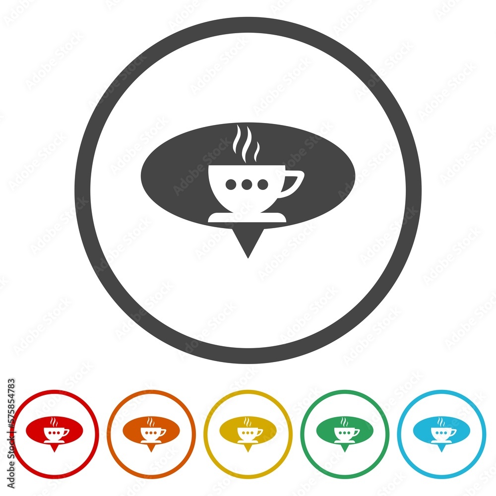 Coffee and Bubble chat icons in color circle buttons