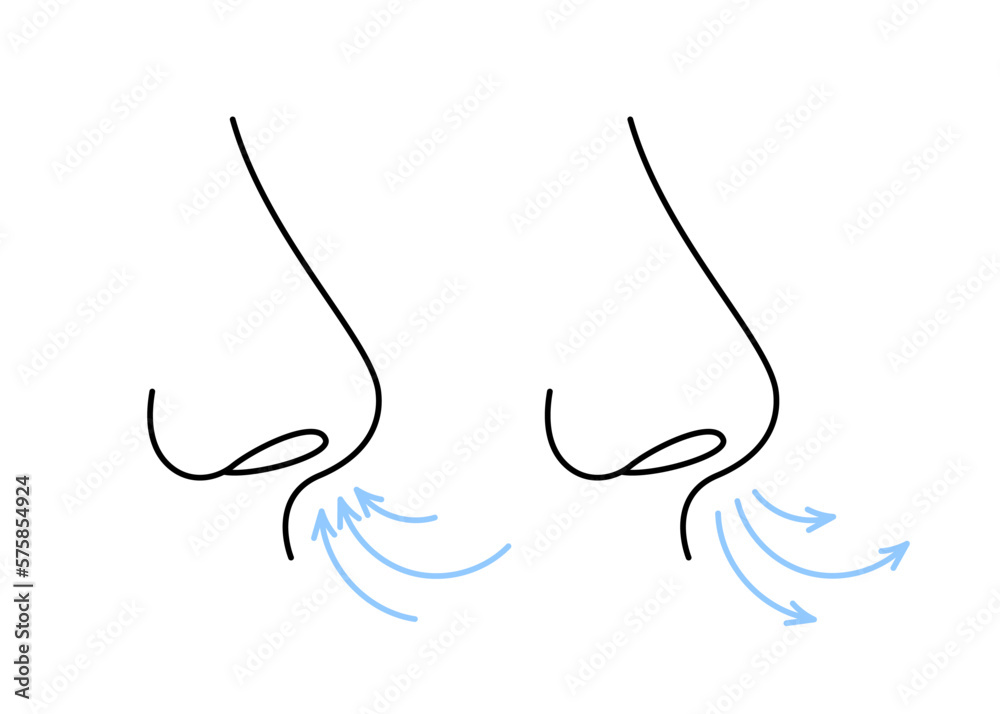 Nose, breath, line icon. Breathing exercise of nose, deep exhale and inhale. Nasal breath, respiratory cycle. Healthy yoga and relaxation. Vector Nose, breath, line icon. Breathing exercise of nose, deep exhale and inhale. Nasal breath, respiratory cycle. Healthy yoga and relaxation. Vector