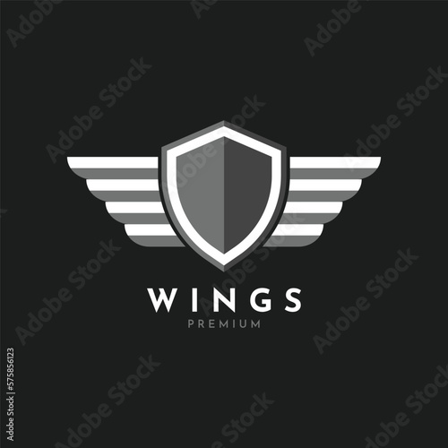 Modern professional metal wings shield template logo design