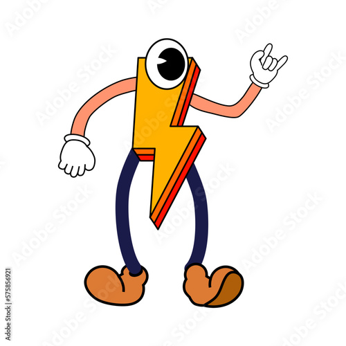 Cartoon Groovy funny cartoon lightning character, vintage. Funky comic bright emoticon sticker