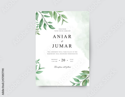 Elegant template wedding card with green foliage