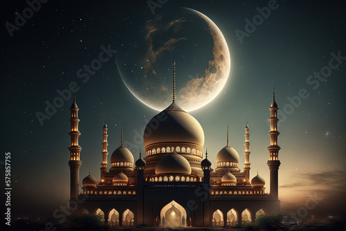 Eid muslim background of mosque. Generative Ai 