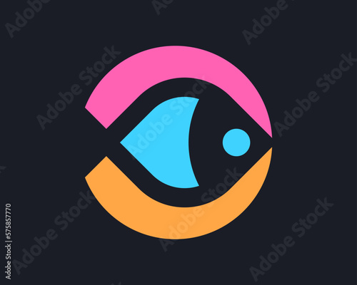 Fish Aquarium Animal Aquatic Circle Round Negative Simple Minimal Colorful Modern Vector Logo Design