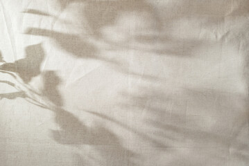 Abstract sun light shadow silhouette on beige textile, aesthetic floral background, copy space