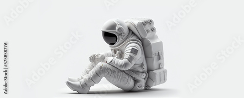 Astronaut spaceman illustration space station in outer space. Astronauts wear full spacesuits for space operations. Generative AI.	
